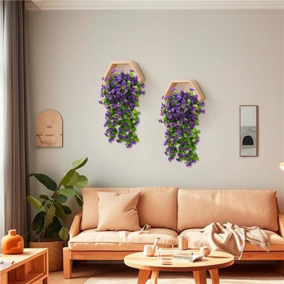 2PCS Artificial Hanging Flowers, Fake Hanging Plants Violet Vines UV Resistant - Picture 2 of 7